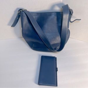 Vintage Coach Bag Greyish Blue with checkbook wallet.